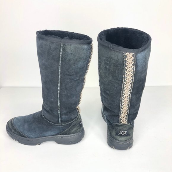 Ugg Classic Tall II Tasman Braid Boots, Black, Women's 5, Braid Back Sheepskin - Picture 1 of 14